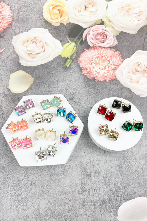 SPARKLY COLOR GLASS POST EARRINGS