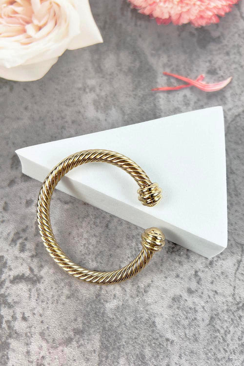 GOLD TWISTED CABLE WIRE OPEN BANGLE CUFF BRACELET