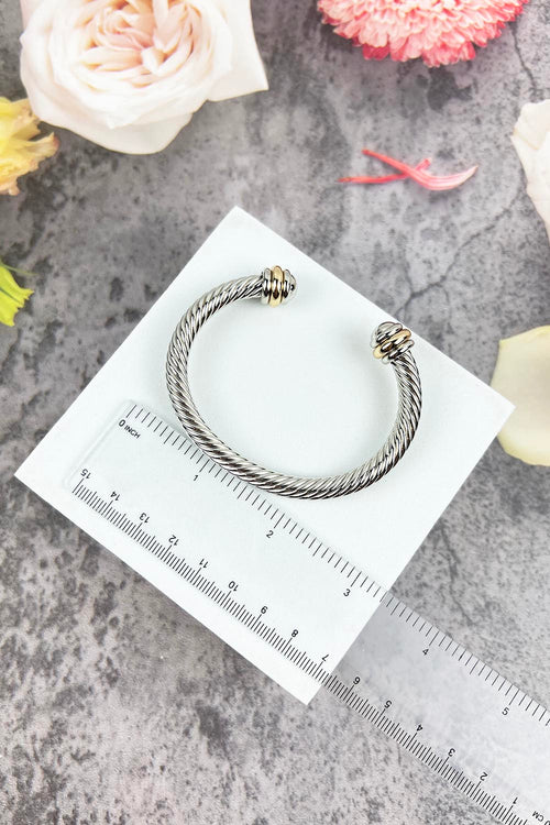 TWISTED CABLE WIRE OPEN BANGLE TWO TONE CUFF BRACELET