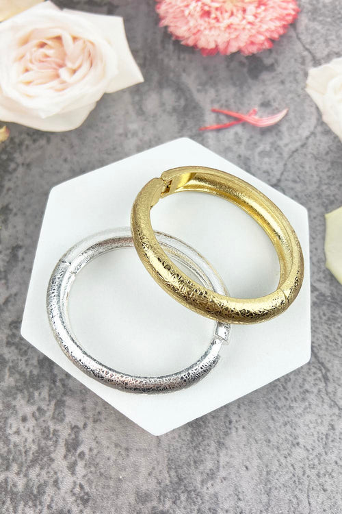 9 INCHES TEXTURED METAL OPEN BANGLE BRACELET