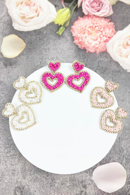 TWO HEART SEED BEAD VALENTINE POST EARRING