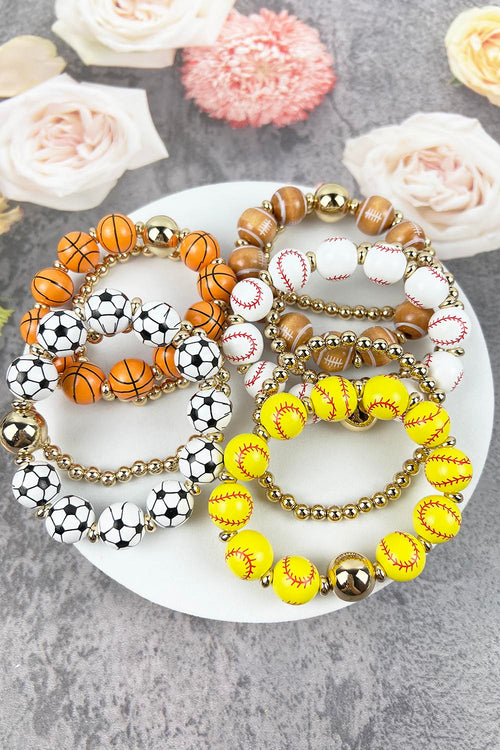 2 SET VARIETY OF SPORTS BALL AND WOOD BRACELET