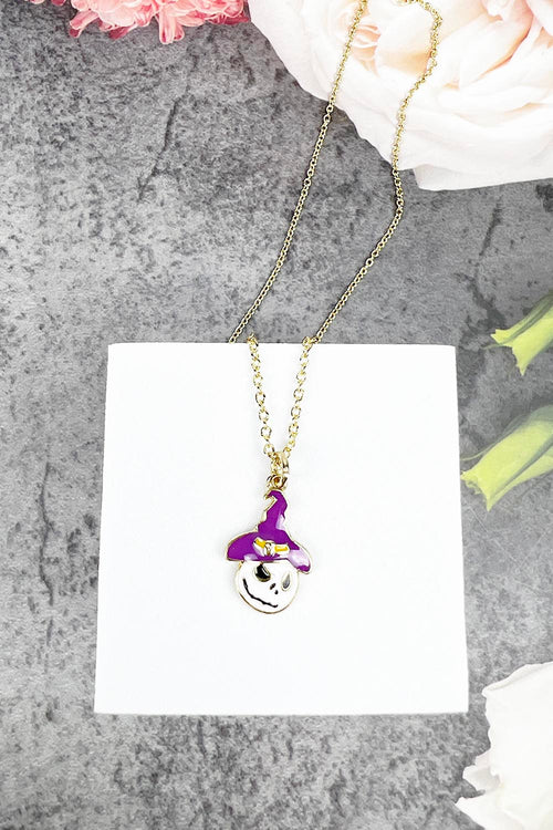 HALLOWEEN SKULL WITH HAT METAL EPOXY NECKLACE