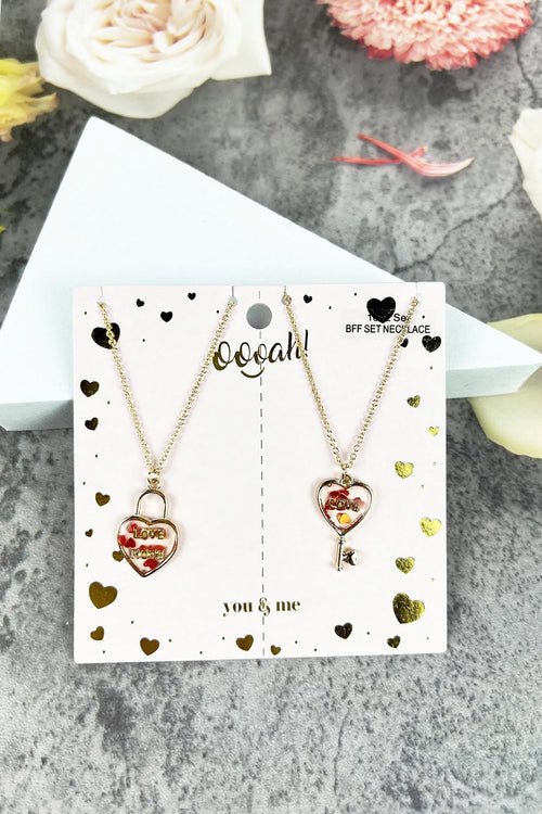 2 SET HEART AND KEY BFF NECKLACE SET