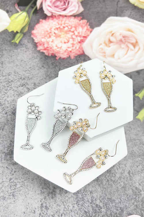 CLASSY WINE GLASS GLITTER EARRINGS