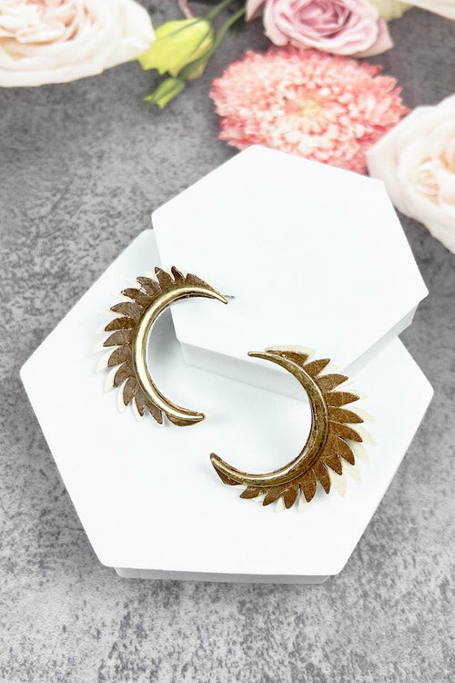 CRESCENT SHAPED LEATHER LAYERED POST EARRING