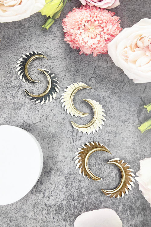 CRESCENT SHAPED LEATHER LAYERED POST EARRING