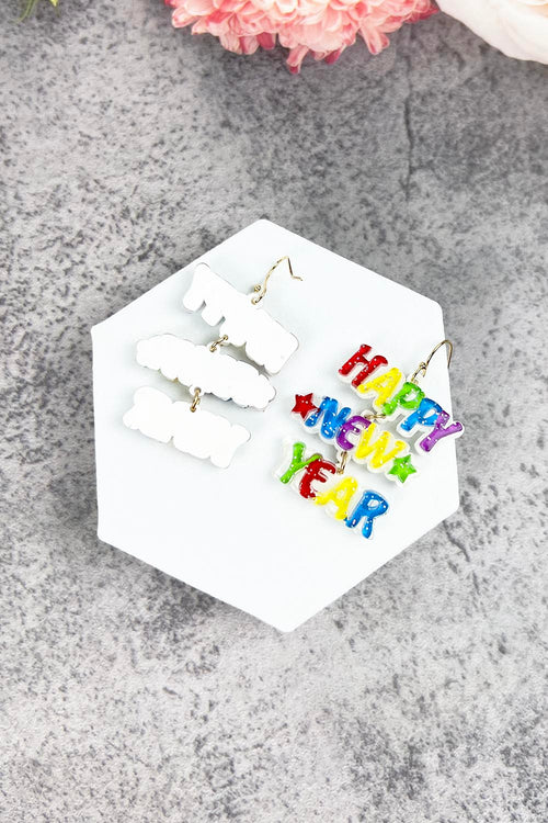 COLORFUL ACRYLIC HAPPY NEW YEAR HOOK EARRING