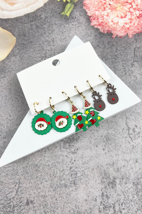 CHRISTMAS TREE SANTA HOOP 3 PAIR EARRING SET