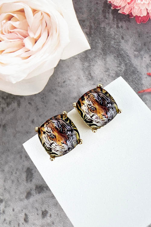 EPOXY TIGER PRINT STUD EARRING