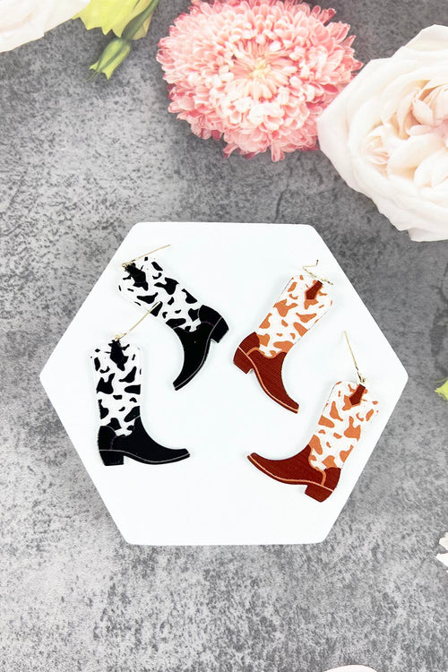 COW PRINT COWBOY BOOTS EARRING