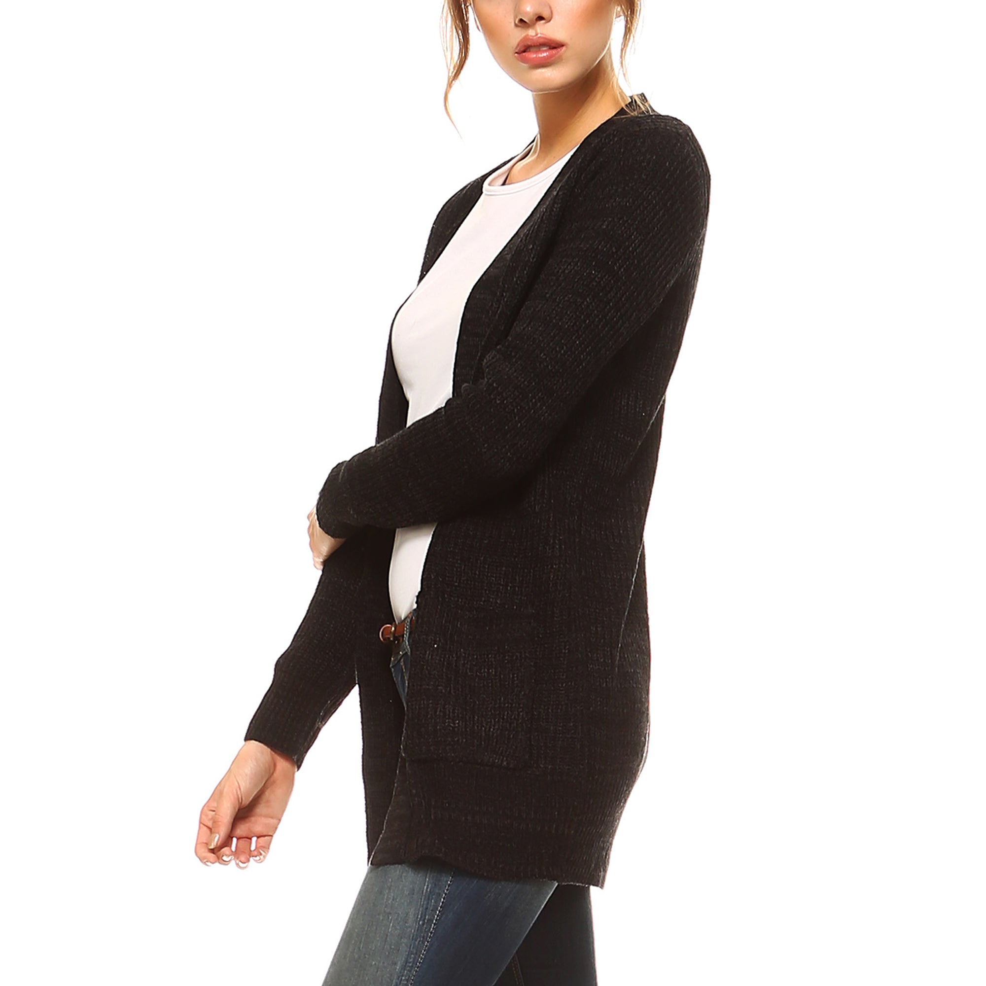 Fashionazzle Women's Casual Open Front Knit Sweater Cardigan with Pocket