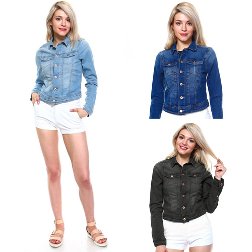 Fashionazzle Women's Buttoned Basic Denim Jacket