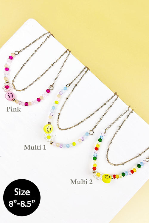 8"- 8.5" SMILE SHAPED GLASS BEAD ANKLET
