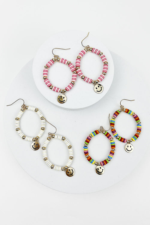 2"SMILE CHARM WITH ARCYLIC COLOR BEAD EARRINGS