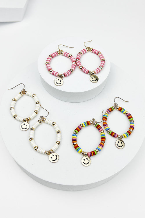 2"SMILE CHARM WITH ARCYLIC COLOR BEAD EARRINGS