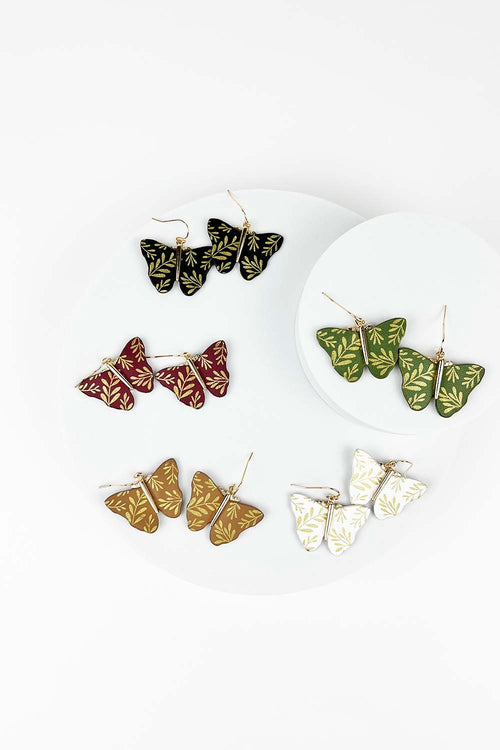 BUTTERFLY PU LEATHER WITH GOLD PRINT HOOK EARRING