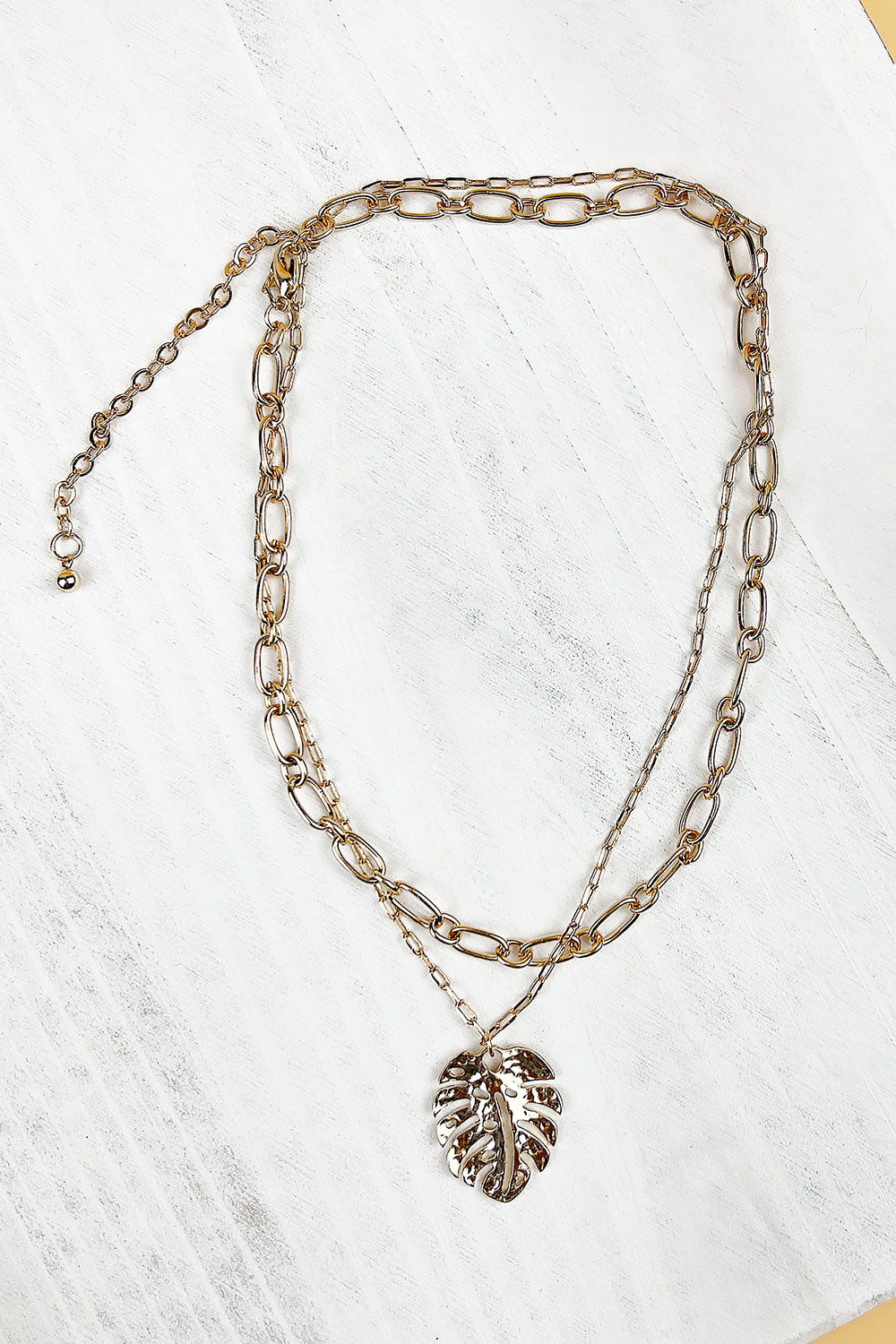 14"-16" LEAF SHAPED METAL LAYERED NECKLACE