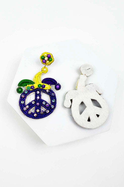 MARDI GRAS WITH PEACE SIGN POST EARRING