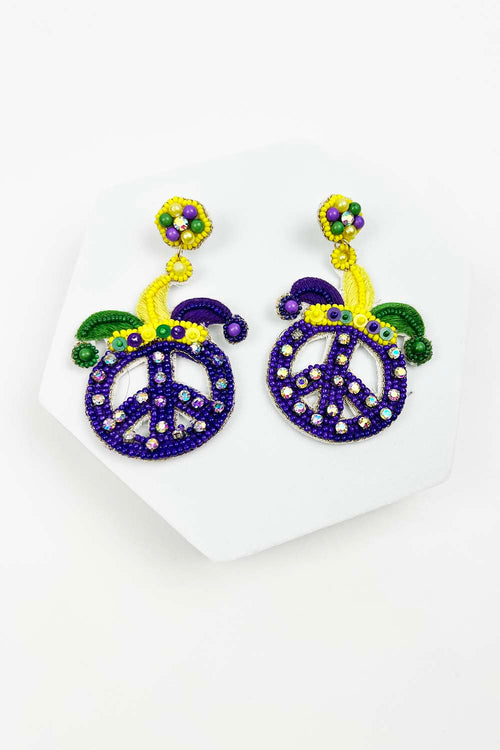 MARDI GRAS WITH PEACE SIGN POST EARRING