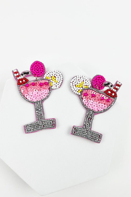 COCKTAIL GLASS SEQUINS AND SEED BEAD POST EARRING