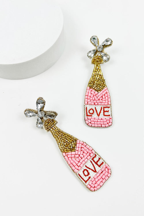 CHAMPAGNE BOTTLE WITH LOVE POST EARRING