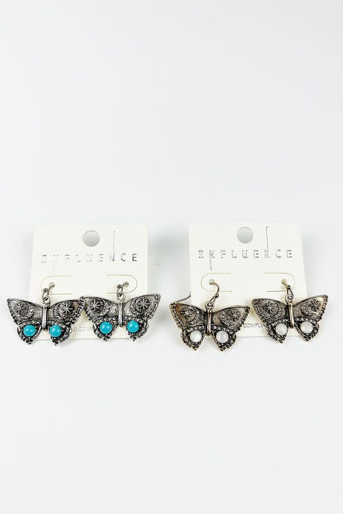 PAVED BUTTERFLY WITH STONE METAL HOOK EARRING