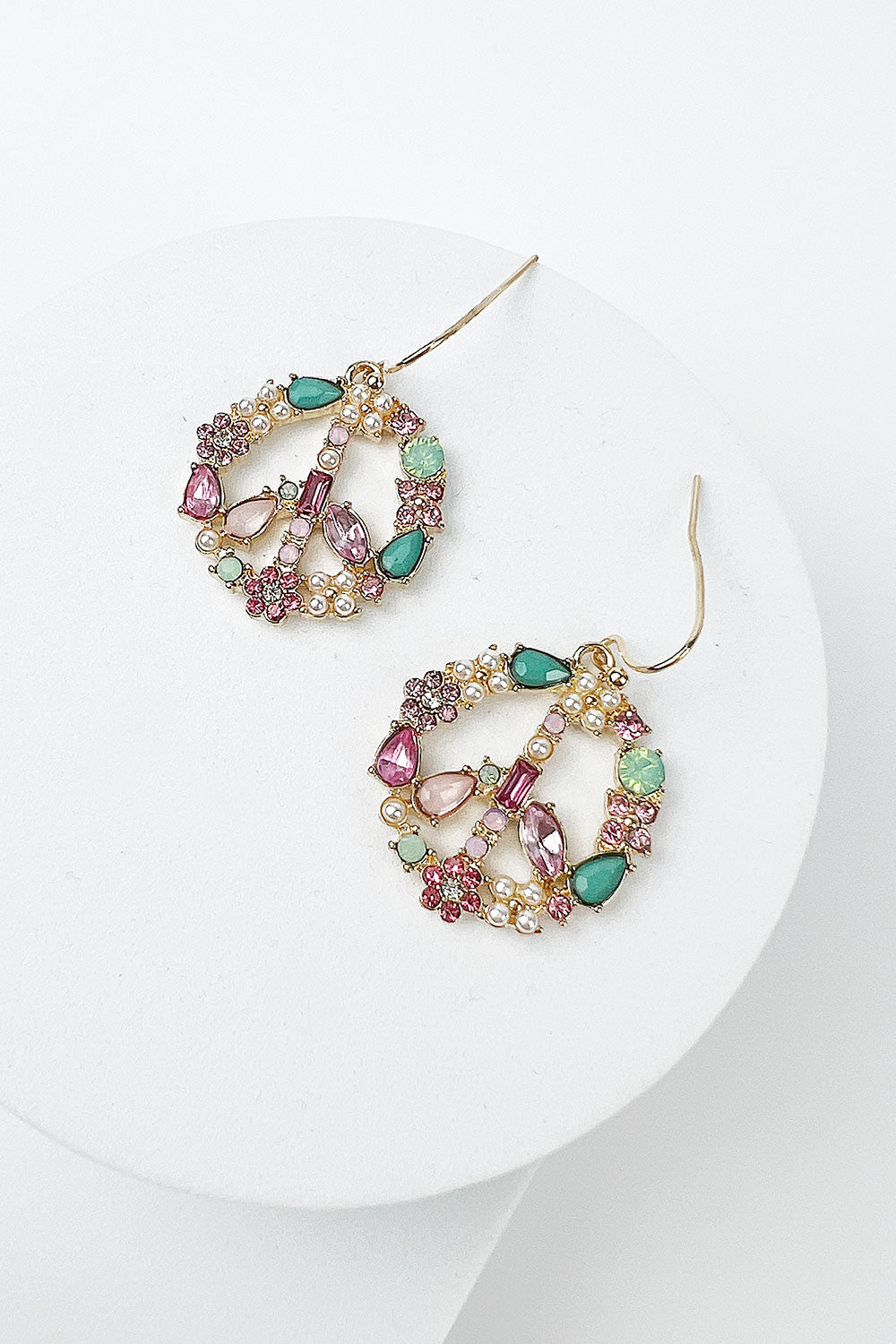 ROUND SHAPED WITH COLORFUL CRYSTALS PAVED HOOK EARRING