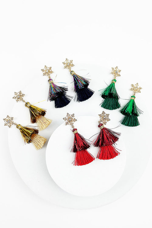 SNOWFLAKES WITH TASSEL POST EARRING