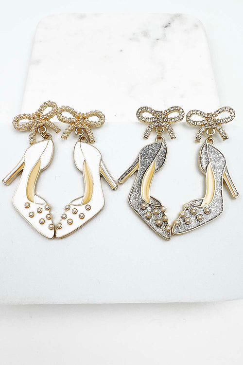 WEDDING SHOES ENAMEL WITH PEARL POST EARRING