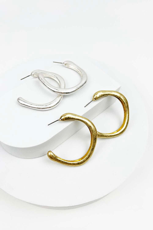 VINTAGE SILVER GOLD PLATED HOOP EARRING WITH HYPOALLERGENIC TITANIUM POST