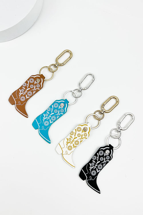 WESTERN BOOTS FLORAL PRINT PU LEATHER KEYCHAIN