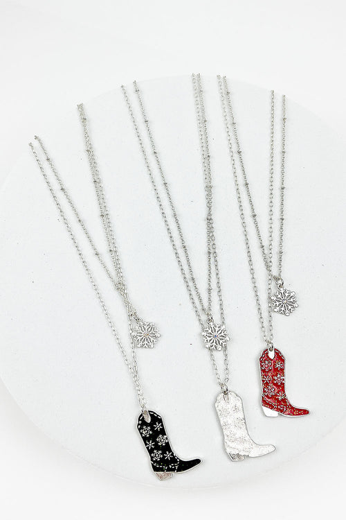 SNOW FLAKE WITH COWBOY BOOTS LAYERED NECKLACE