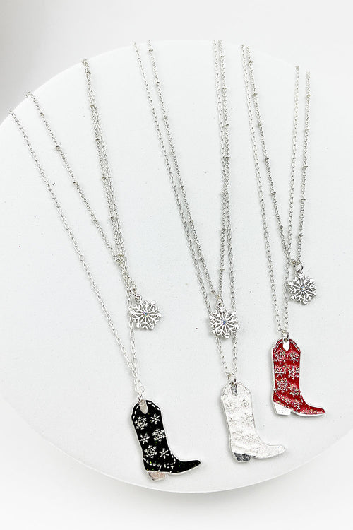 SNOW FLAKE WITH COWBOY BOOTS LAYERED NECKLACE