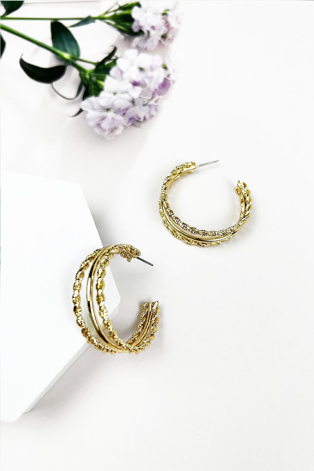 TWISTED CHAIN PATTERN ROUND HOOP EARRING