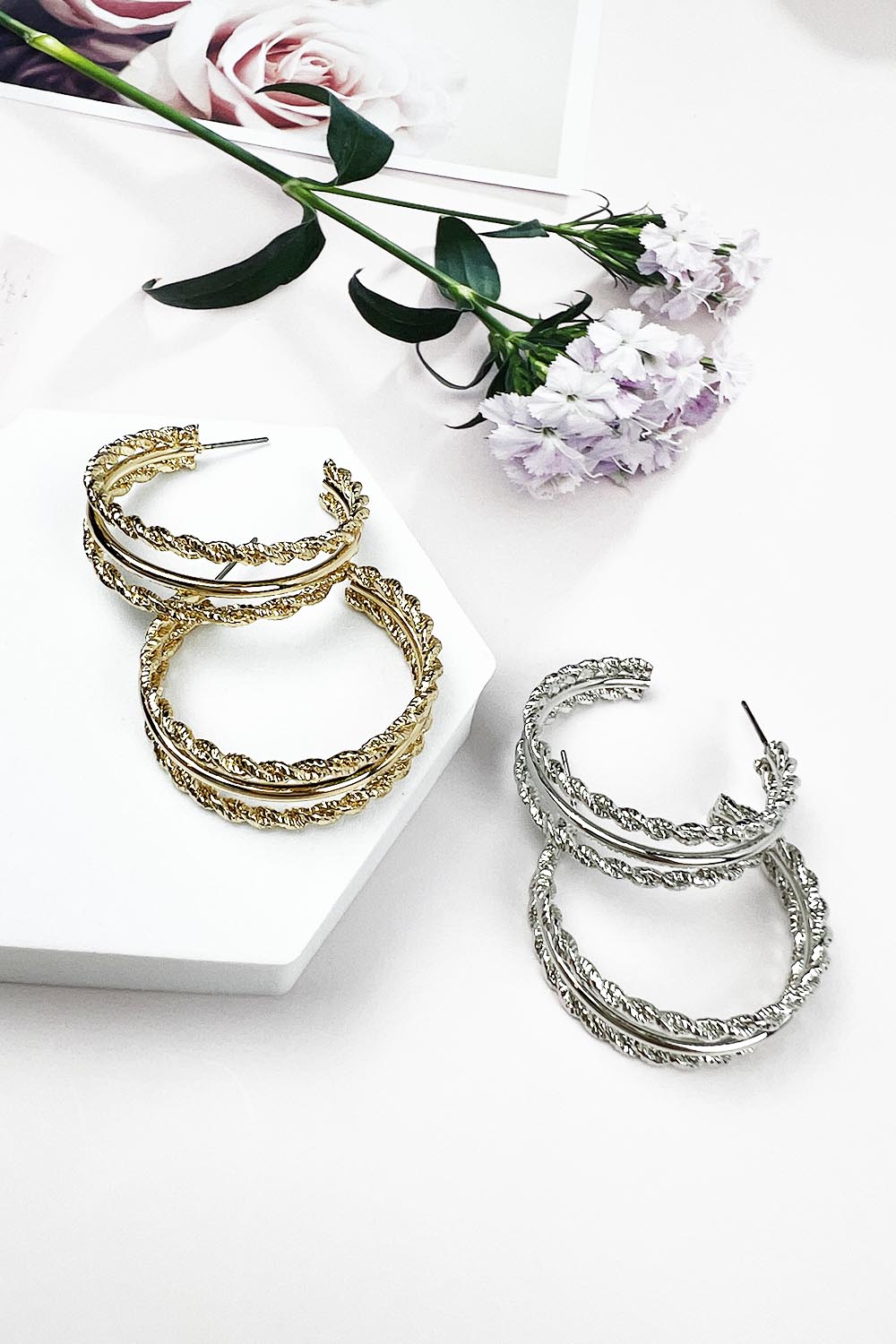 TWISTED CHAIN PATTERN ROUND HOOP EARRING