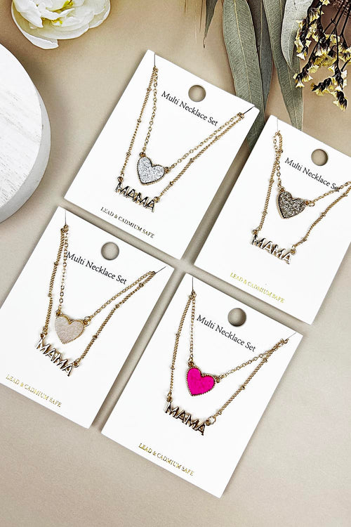 DRUZY HEART AND MAMA CHARM NECKLACE SET