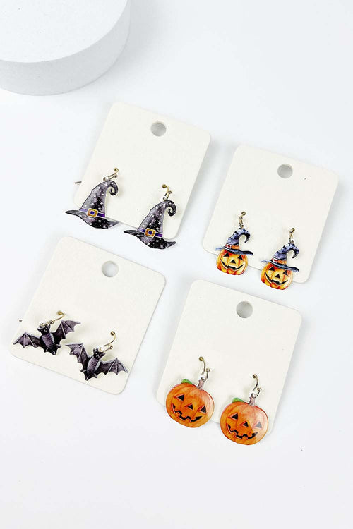 WITCH HAT PUMPKIN WITH HAT BAT AND PUMPKIN ACRYLIC HOOK EARRING