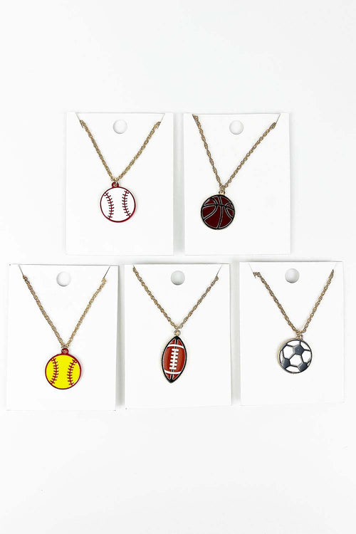 VARIETY OF SPORTS BALL ROUND SHAPED  EPOXY PENDANT CHAIN NECKLACE