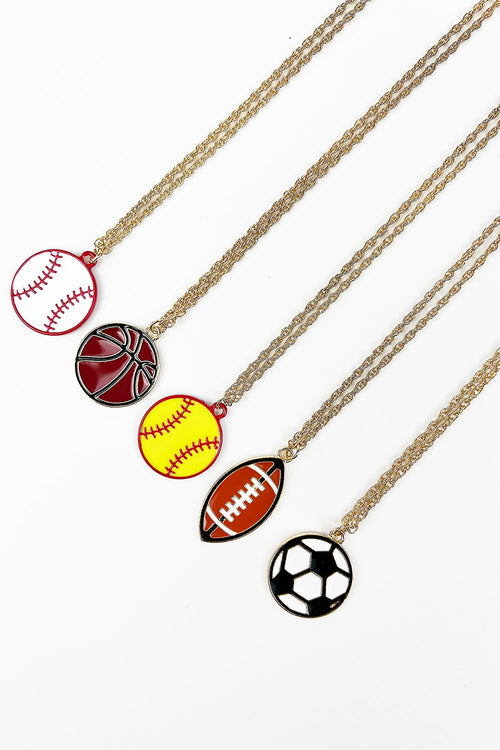 VARIETY OF SPORTS BALL ROUND SHAPED  EPOXY PENDANT CHAIN NECKLACE