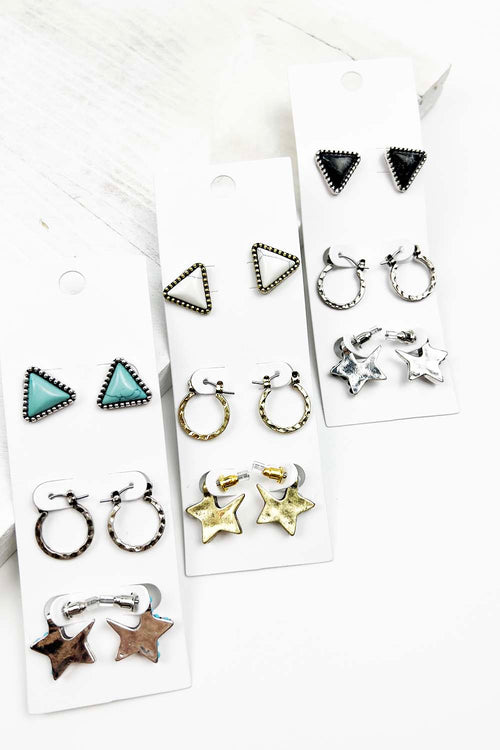 3 PAIR WESTERN TRIANGLE STYLE MULTI EARRING SET