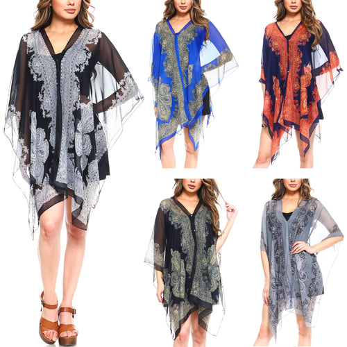 Fashionazzle Women's Colorful Cover Ups V-Neck Kimono Beach Tunic