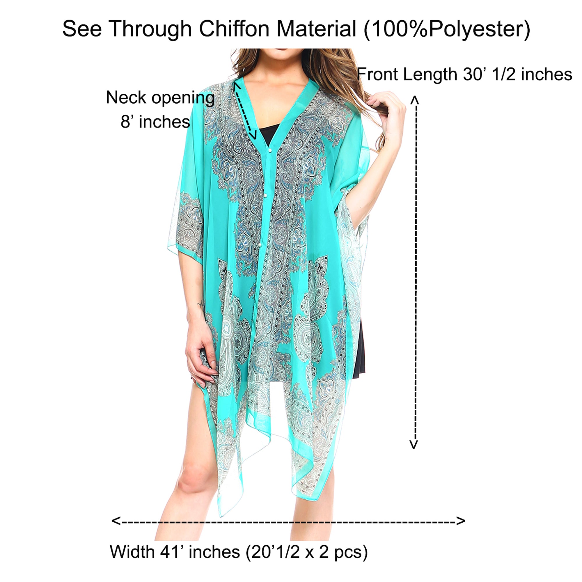 Fashionazzle Women's Colorful Cover Ups V-Neck Kimono Beach Tunic