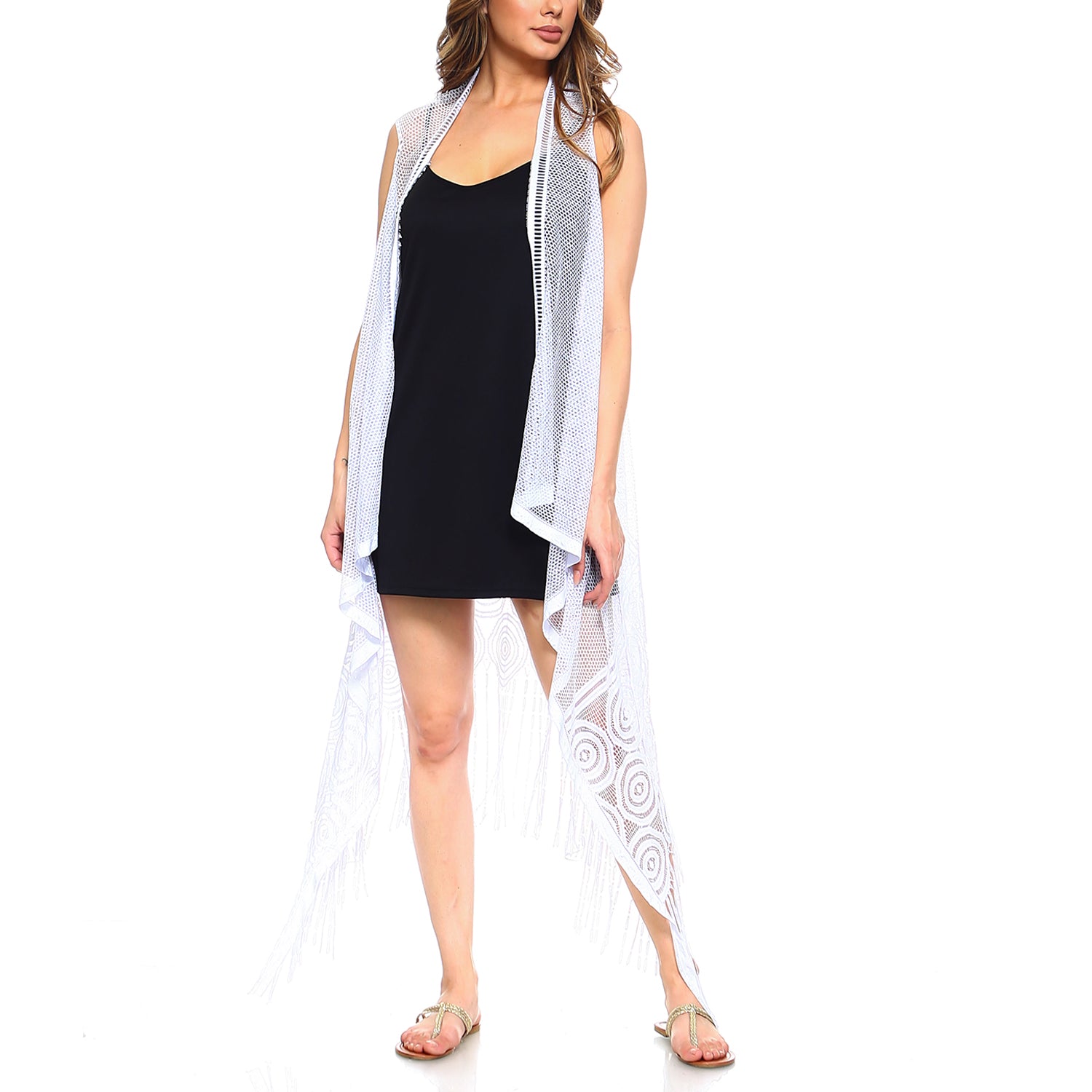Fashionazzle Women's Casual Sleeveless Lace Cardigan Beach Wear Cover-up-Vest