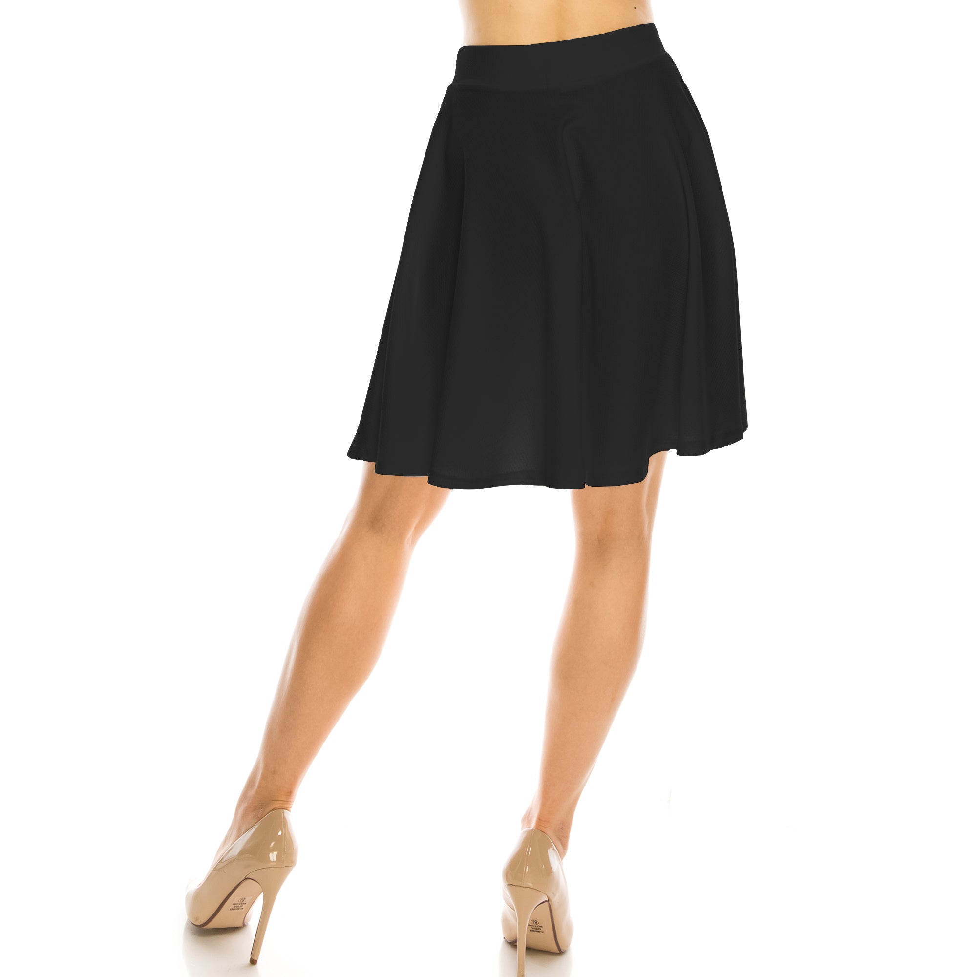 Fashionazzle Women's Basic Versatile Stretchy Flared Casual Midi Skater Skirt
