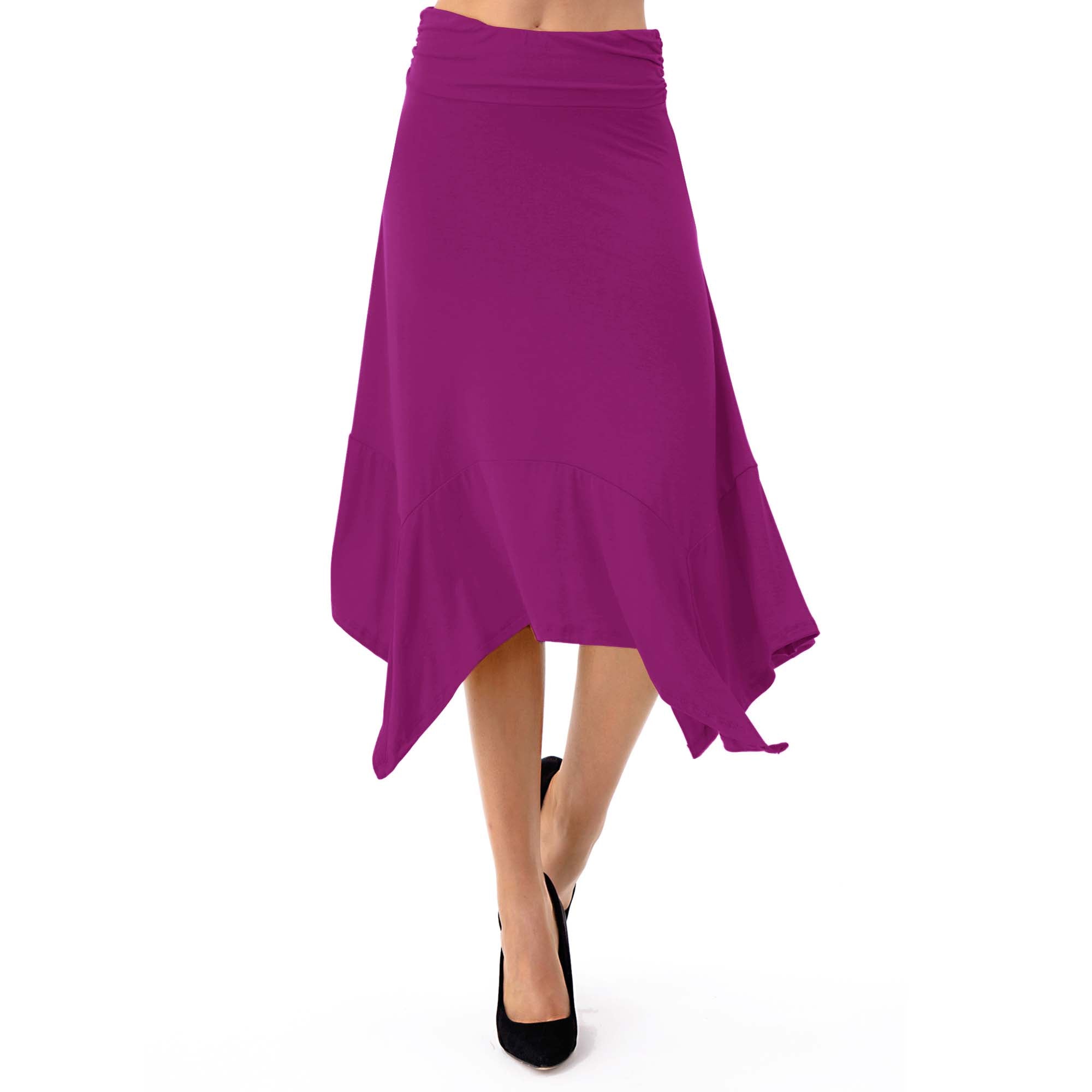 Fashionazzle Women's Flowy Handkerchief Hemline Midi Skirt Solid & Print