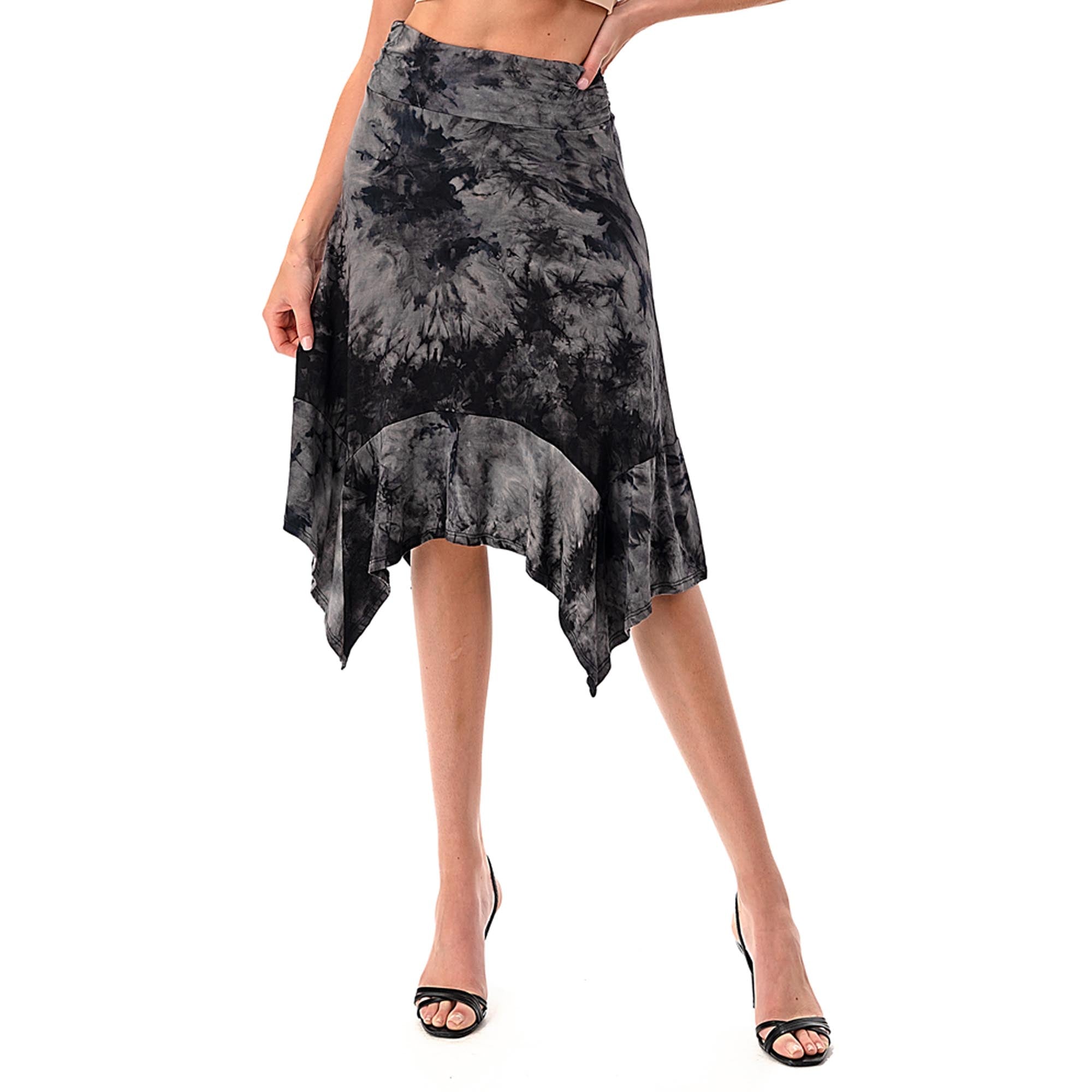 Fashionazzle Women's Flowy Handkerchief Hemline Midi Skirt Solid & Print