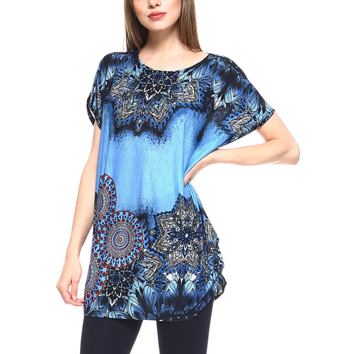 Fashionazzle Women's Casual Summer Short Sleeve Print Tunic Loose fit Top-3