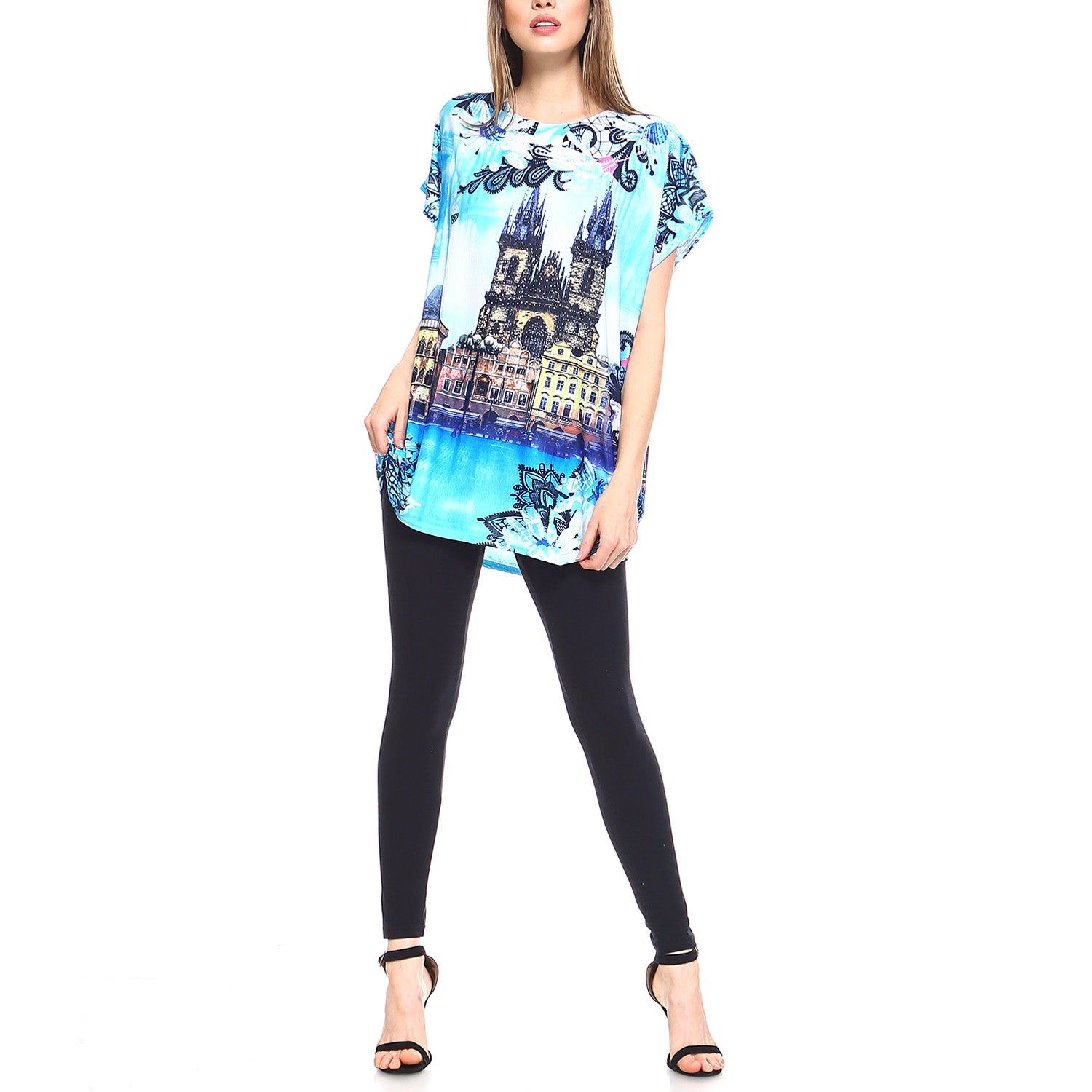 Fashionazzle Women's Casual Summer Short Sleeve Print Tunic Loose fit Top-4