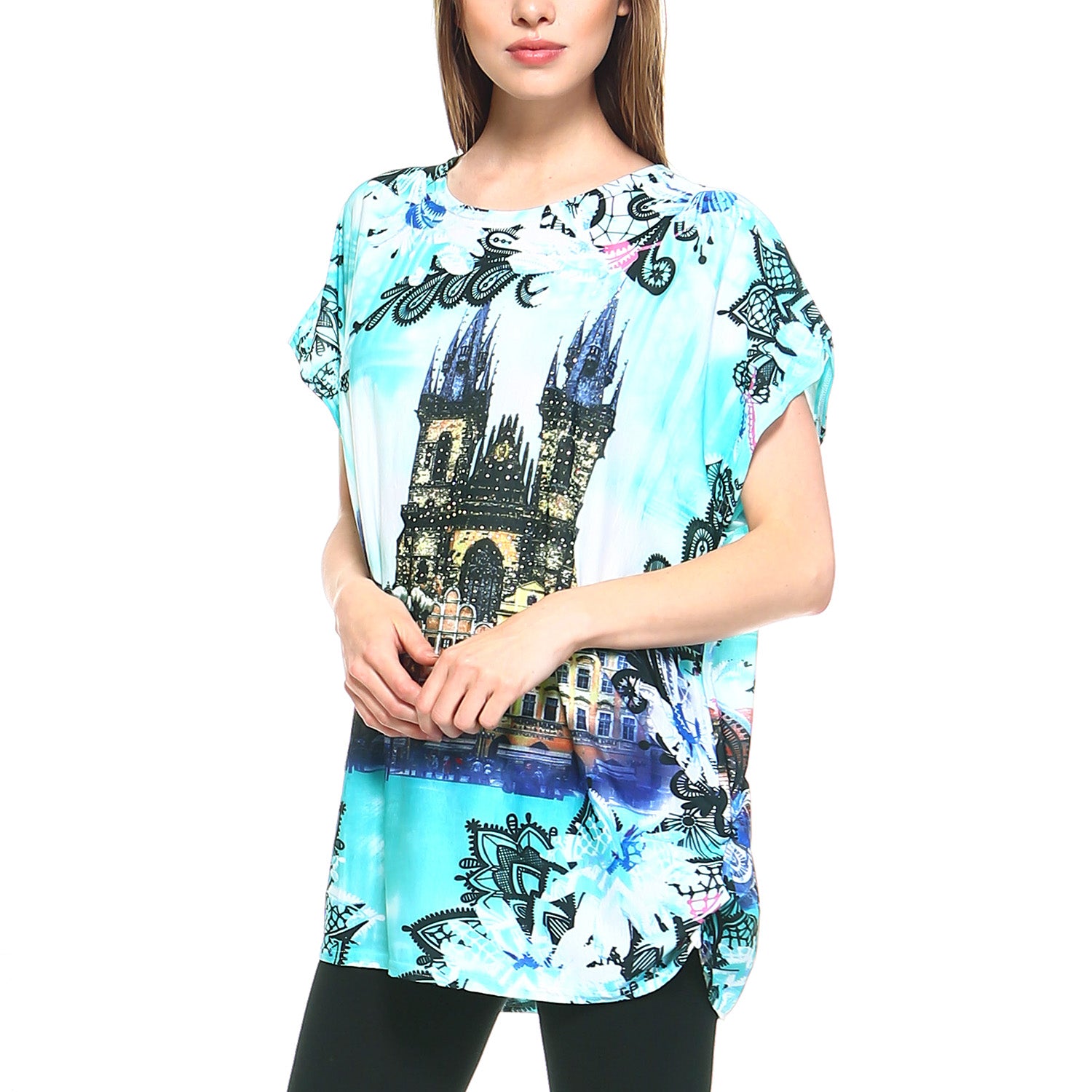 Fashionazzle Women's Casual Summer Short Sleeve Print Tunic Loose fit Top-4